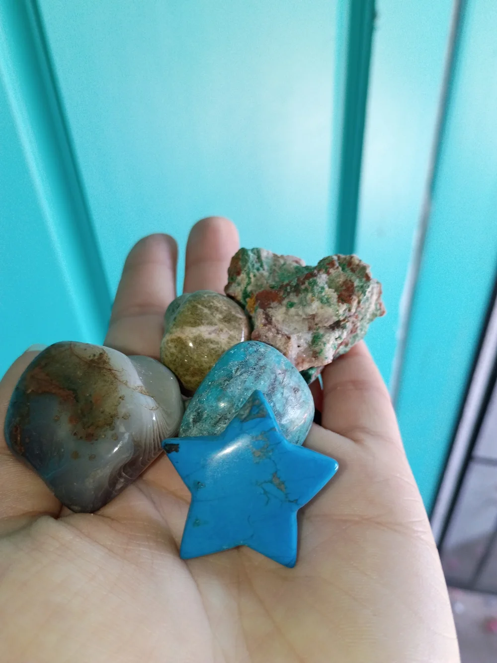 Scoop Of Decorative Blue Turquoise Star and Polished Gemstone Set
